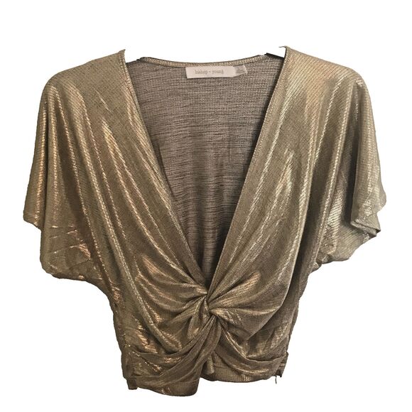 Bishop Young Tops - Anthropologie Bishop + Young Women's Metallic Gold Twist Front Top Size L